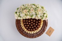 XL gold chocolate tray with fresh flower