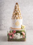 Macaron tower cake with flowers