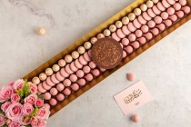 LONG GOLD TRAY WITH FLOWER - BABY GIRL PINK