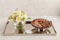 Silver chocolate tray with flower vase-RG134
