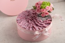 pink chocolate gift box with flower