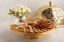 Gold Ramadan tray with cover and flower - medium-R15