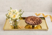 Gold chocolate tray with flower vase-RG133