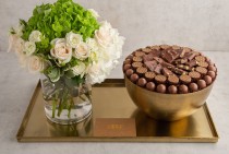 Gold chocolate tray with flower vase