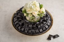 Wrapped Black pralines in Large Gold tray & flower